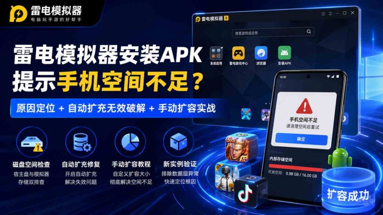 雷电模拟器安装APK提示手机空间不足：自动扩充无效与Windows 11磁盘排查