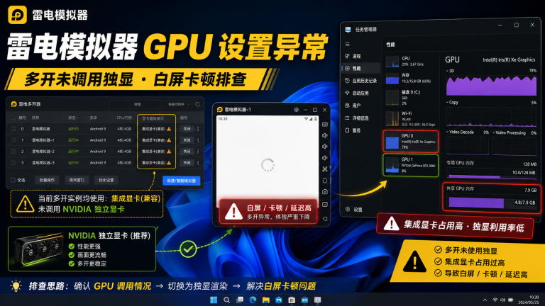 雷电模拟器GPU设置被Windows 11重置：多开不调用NVIDIA独显的修复流程