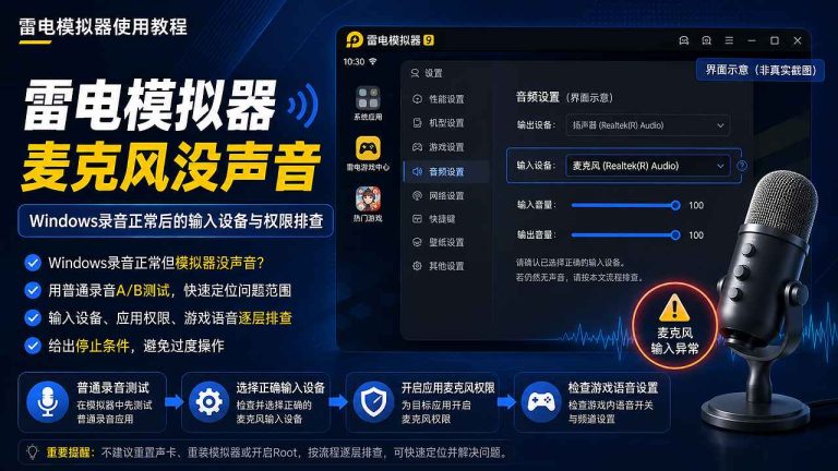 雷电模拟器麦克风没声音：Windows录音正常后的输入设备与权限排查