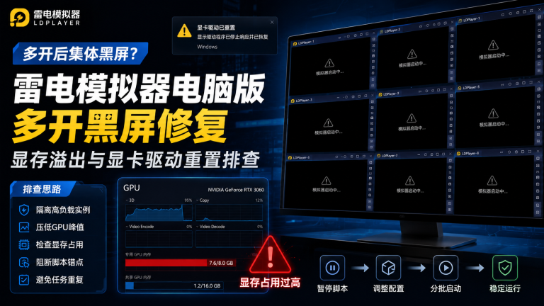 雷电模拟器电脑版多开集体黑屏与显卡驱动重置深度实战调优/教程避坑指南